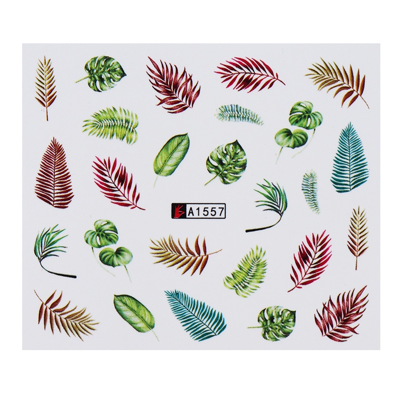 Monja Bộ 12 miếng dán chuyển nước trang trí móng tay hình lá xanh/lá phong