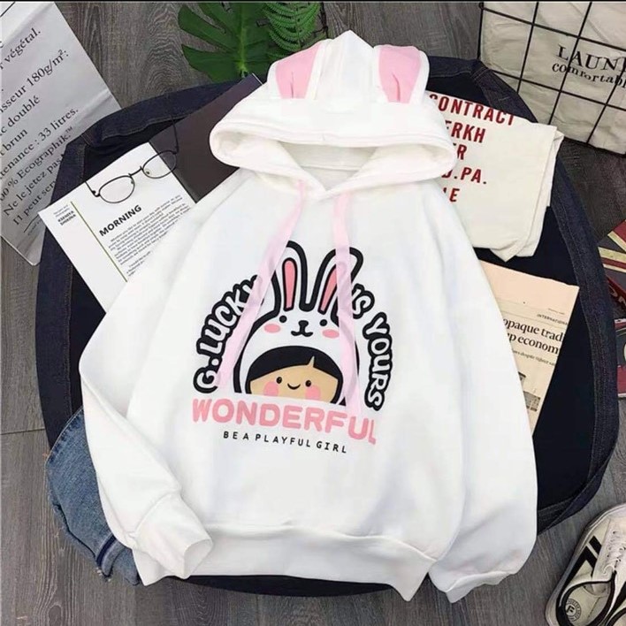 Áo hoodie tai thỏ Wonderlul 93 về sẵn sl Chất nỉ bông. phom dáng đẹp, phù hợp đi chơi, mặc ở nhà.