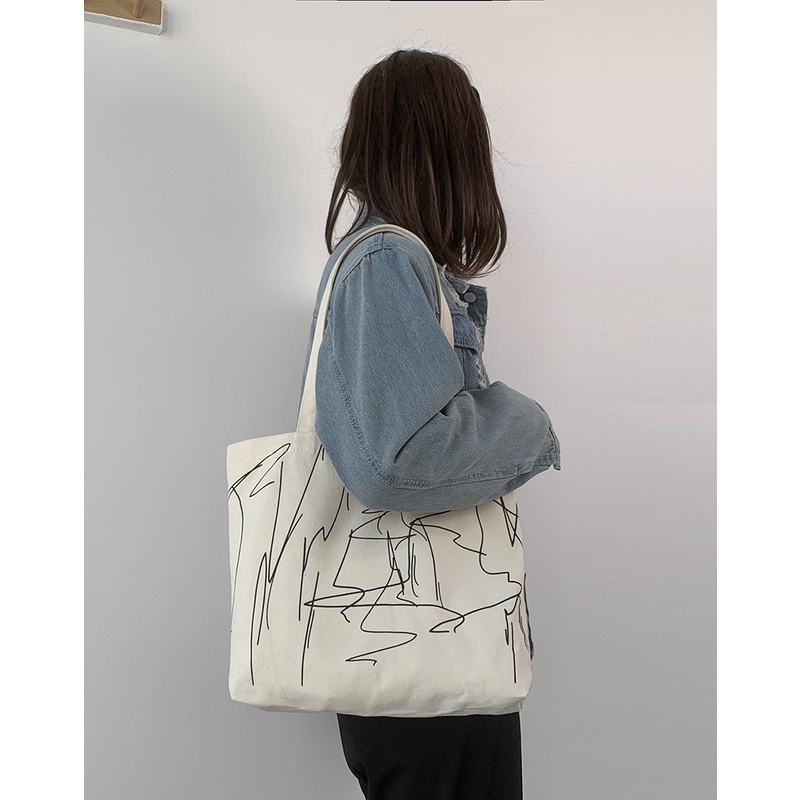 Túi vải canvas túi tote thời trang Hàn Quốc họa tiết đơn giản T1004