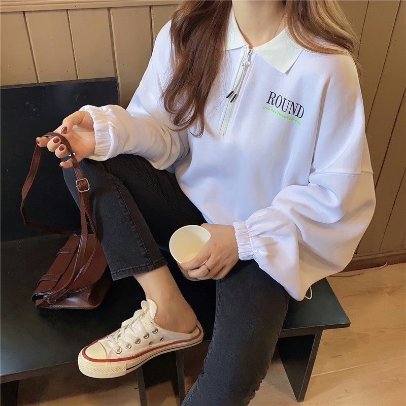 Áo sweater SUXI mỏng dáng rộng màu sắc đơn giản phối dây rút phong cách Hàn Quốc cho nữ
