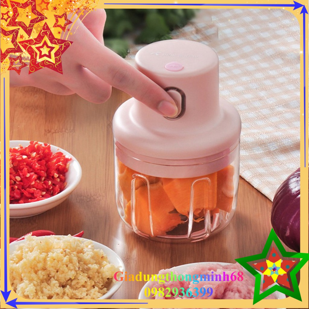 Máy Xay Tỏi Ớt Cầm Tay Mini Đa Năng, Xay Cháo Trái Cây, Hành Tỏi, Thẻ Tích 250ml, Màu Hồng Dễ Thương, Nhỏ Gọn, Dễ Vệ Sin