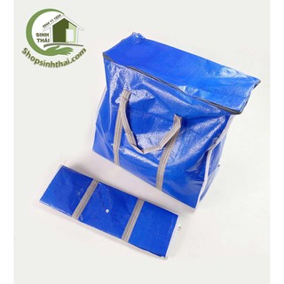 Túi bạt màu xanh dương, túi dứa có dây kéo, đựng đồ đạc, quần áo  mùng mền - Túi lớn số 3 (60X33X53cm)