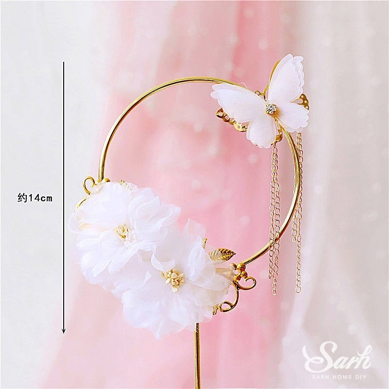 1 Que Cắm Trang Trí Bánh Kem Hình Bướm Phối Ren Lông Vũ Dùng Cho Tiệc Cưới / Sinh Nhật / Valentine