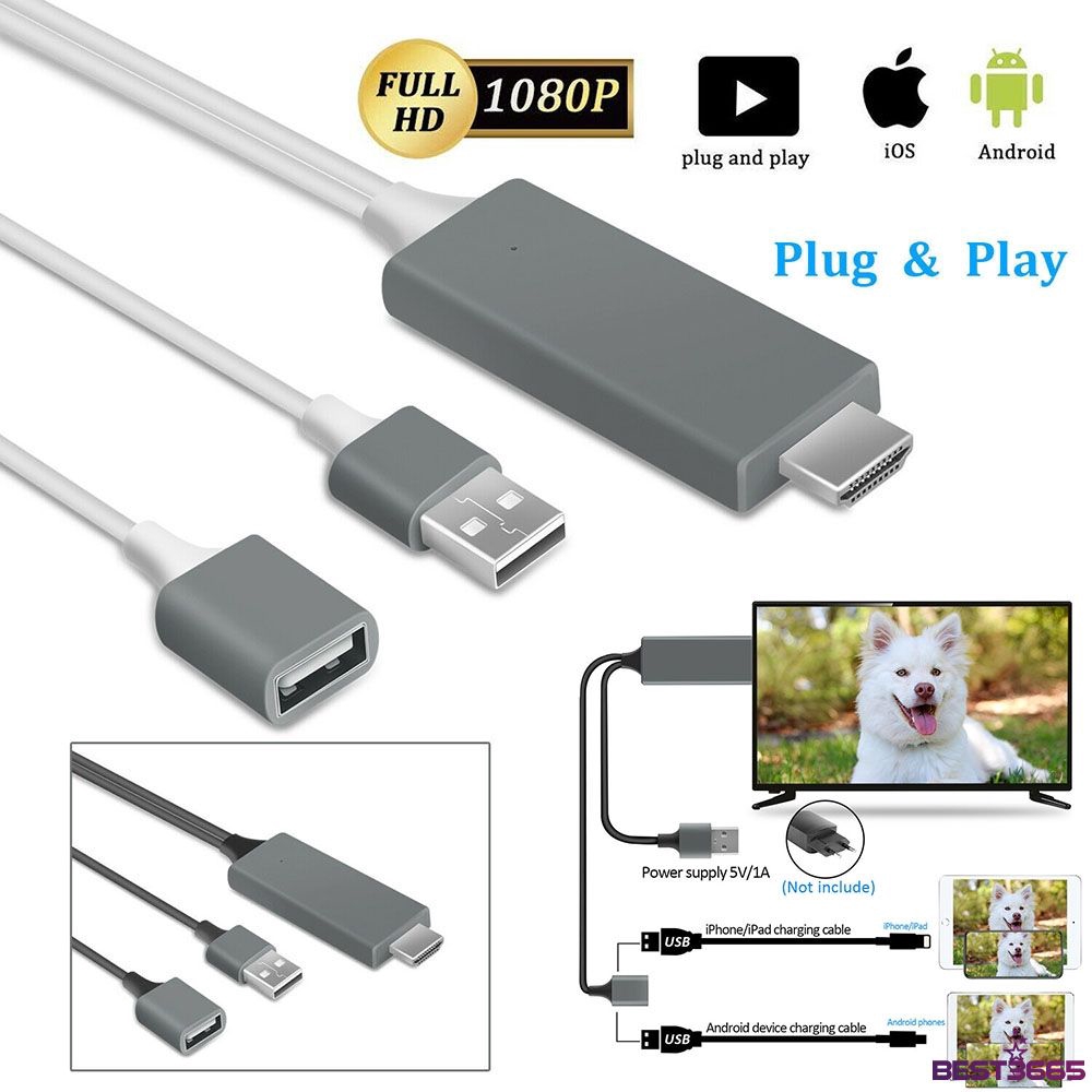 Cáp Chuyển Đổi 3c 1080p Hdmi Sang Tv Hdtv Cho Iphone 11/ipad/android (Miễn Phí Giao Hàng)