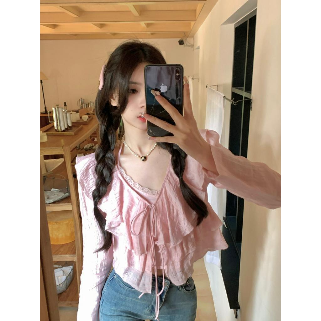 62119 Áo Sơ Mi Voan Ren Bèo Hai Mảnh