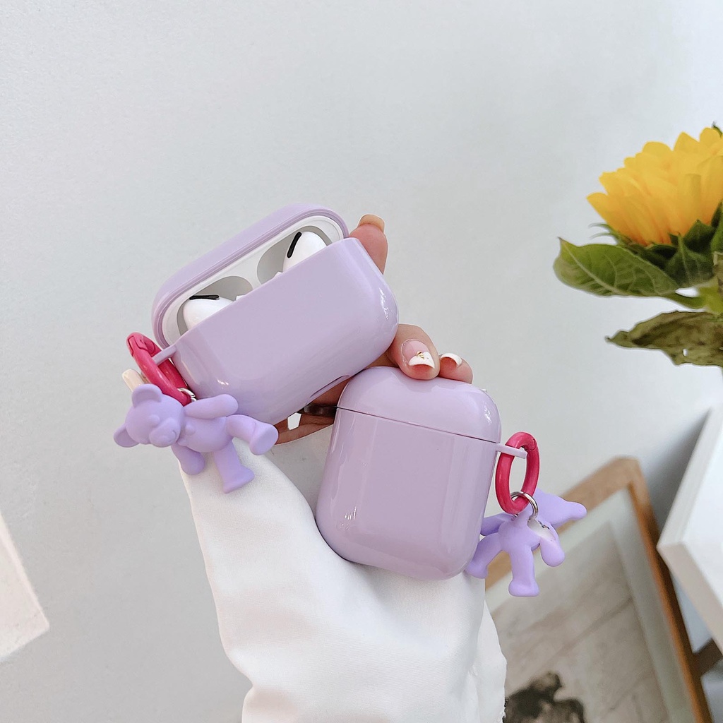 Vỏ Bảo Vệ Hộp Sạc Tai Nghe Airpods 1 2 Pro Bằng Silicon Màu Kẹo Ngọt Kèm Móc Khóa