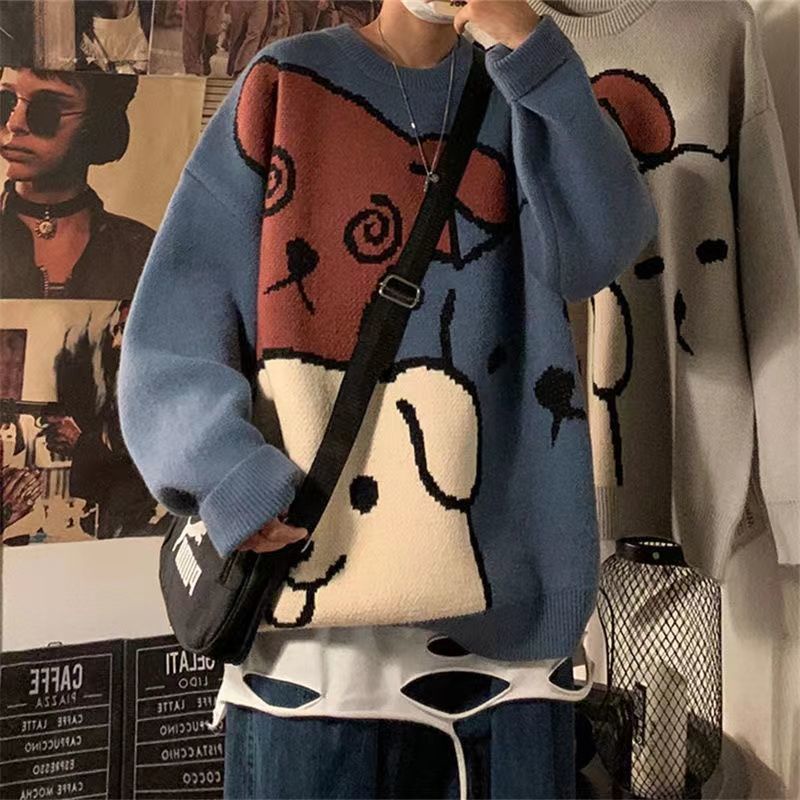 Áo Sweater Dáng Rộng In Hoạt Hình Kiểu Retro Nhật Bản Thời Trang Thu Đông 2022 Cho Nam