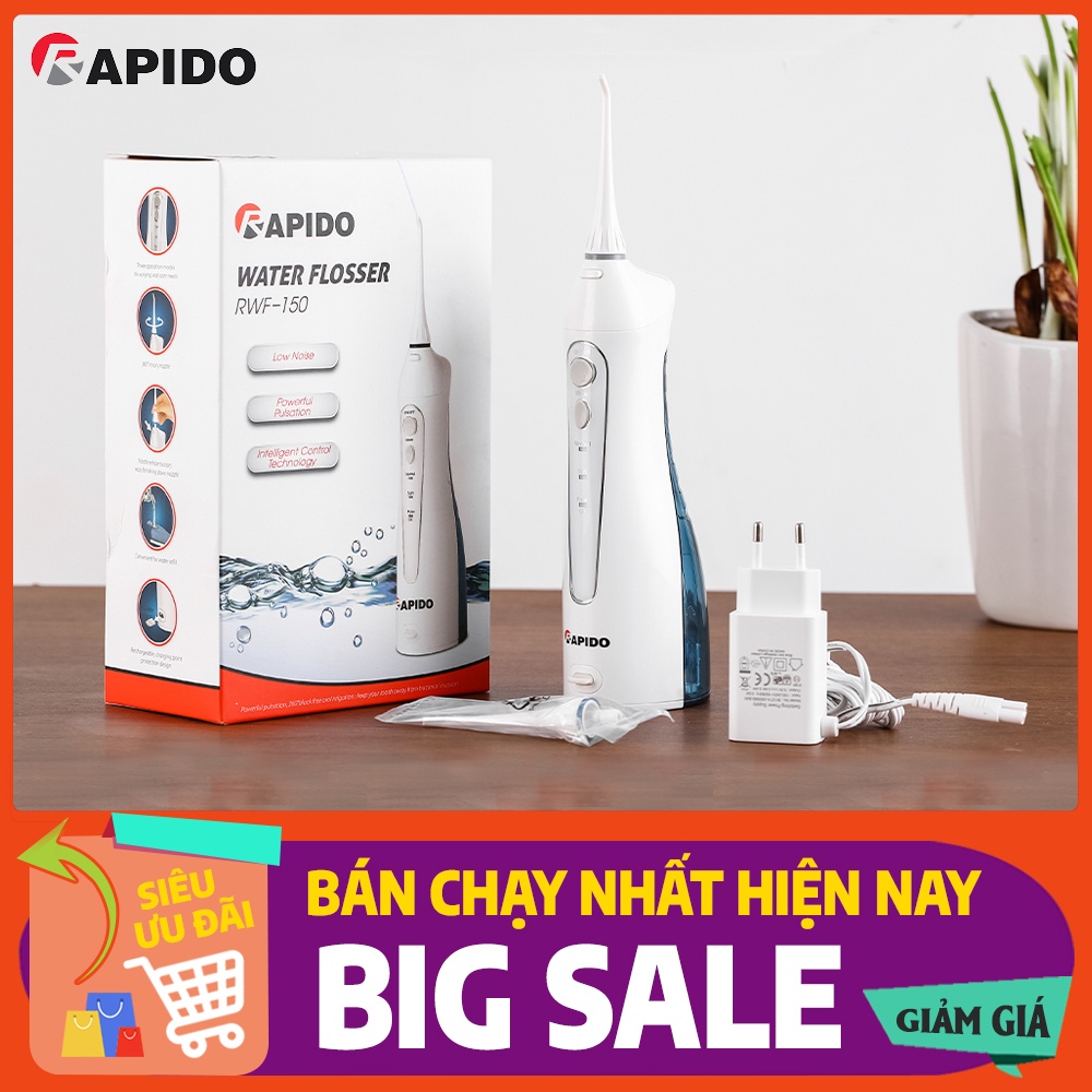 Hàng Chính Hãng - Máy Tăm Nước Rapido RWF-150  Làm Sạch Răng, Massage Lợi Công Nghệ Đức 3 Tốc Độ  Bảo Hành 1 Đổi 1