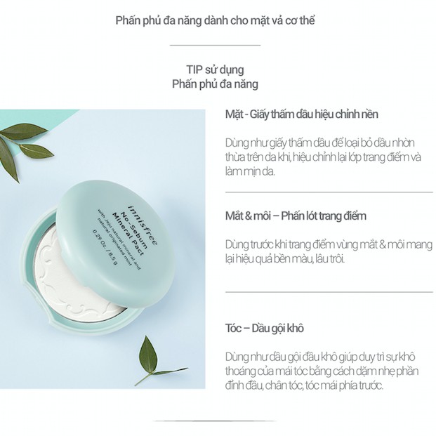 Phấn phủ kiềm dầu dạng nén innisfree No Sebum Mineral Pact 8.5g | BigBuy360 - bigbuy360.vn