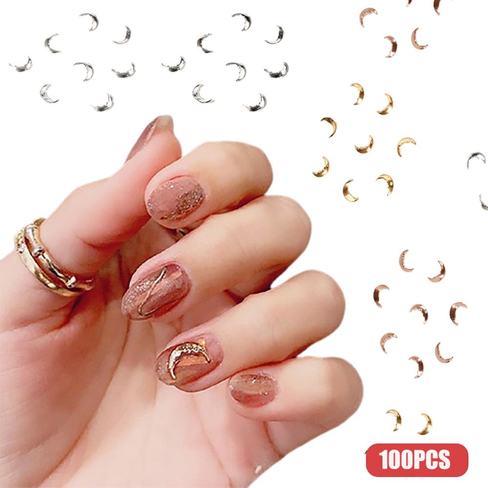 [Hàng mới về] Set 100 phụ kiện trang trí móng tay hình trăng khuyết màu hồng kiểu Nhật Bản