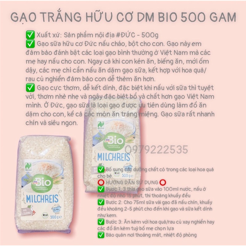 Gạo sữa hữu cơ DM Bio 500g