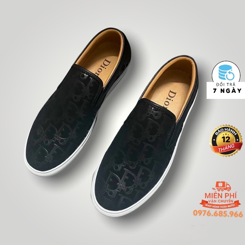 Giày slipon nam dio.r da lộn dập chữ đế đúc tăng chiều cao hàng Fullbox.