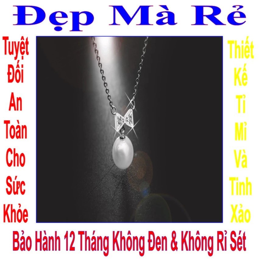 Dây chuyền nữ có mặt chiếc nơ đính đá Zircon trắng treo ngọc trai - DCNU00075T025049 (Trắng)