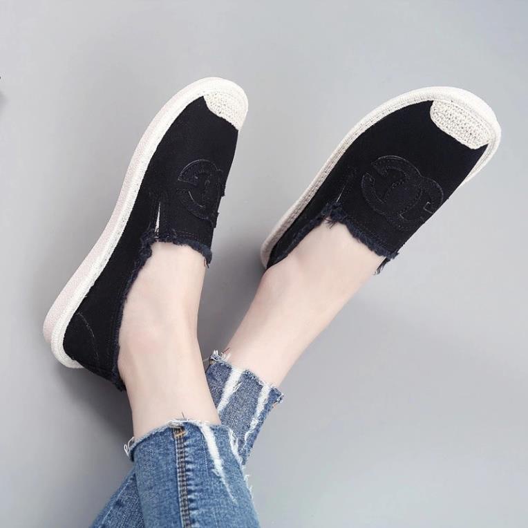 NEW Slip on cói nữ - Giày lười vải nữ cao cấp - Vải thô 4 màu đen, trắng, vàng và xanh lá - Mã SP 310