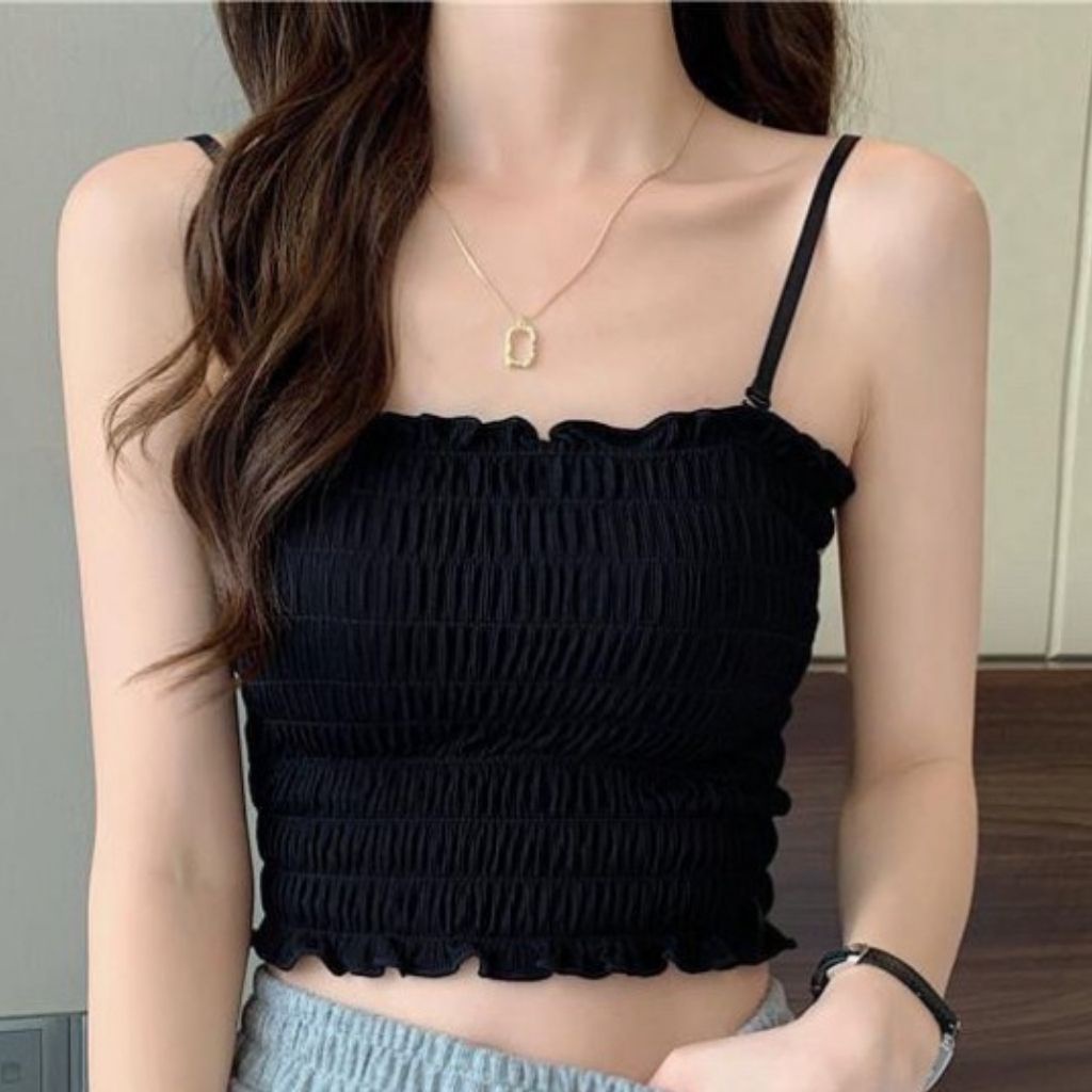 Áo bra nữ nhún - Áo croptop dáng lửng hai dây tiểu thư mỏng mịn nhẹ nhàng Cavera B6843