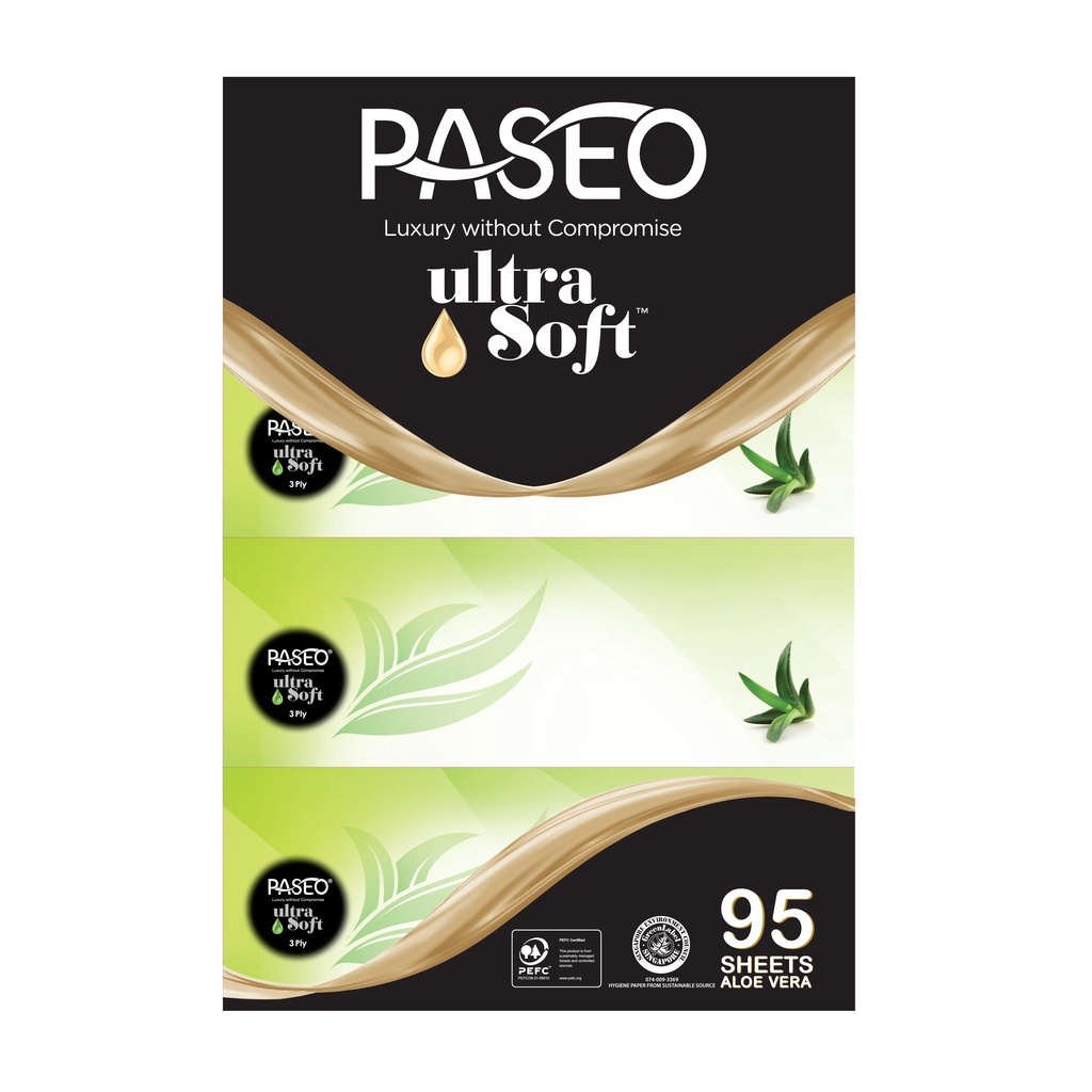Combo 4 hộp giấy cao cấp Paseo Ultra Alovera 95 tờ 3 lớp siêu mịn như nhung