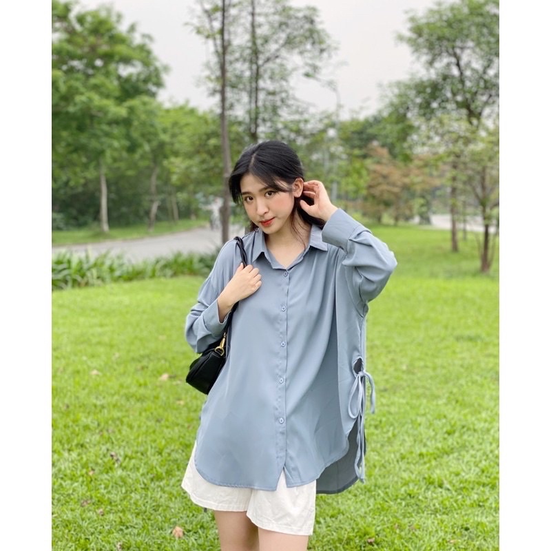 Áo sơ mi dài tay buộc dây ❤️sơ mi unisex❤️ dáng rộng kiểu dáng hàn quốc