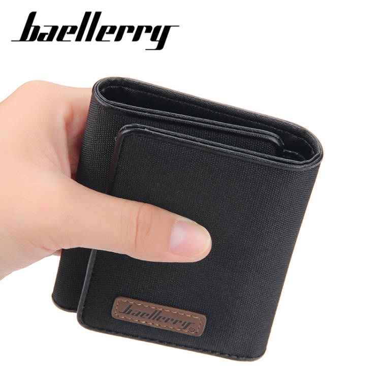 Ví nam Baellerry dáng ngắn chất canvas có khóa kéo dạng gập thanh lịch cho nam