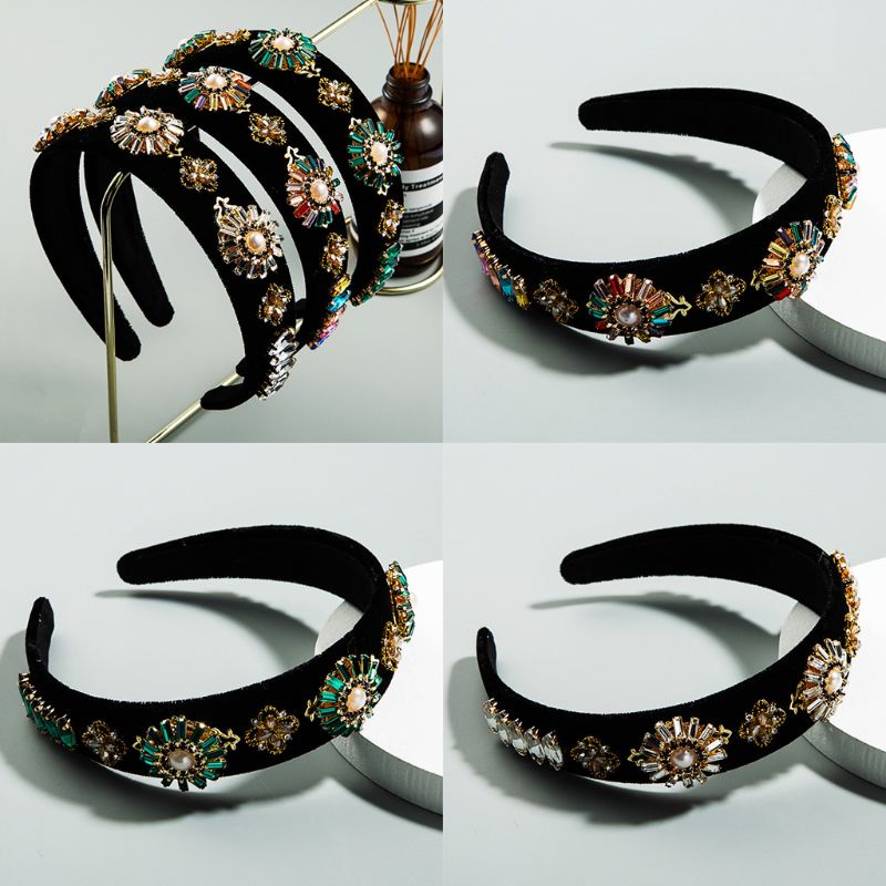 Flgo Băng Đô Nhung Đính Đá Nhiều Màu Sắc Phong Cách Vintage Pháp Cho Nữ