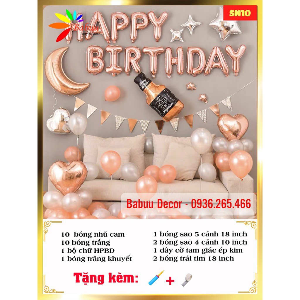 Set bóng trang trí sinh nhật TẶNG PHỤ KIỆN