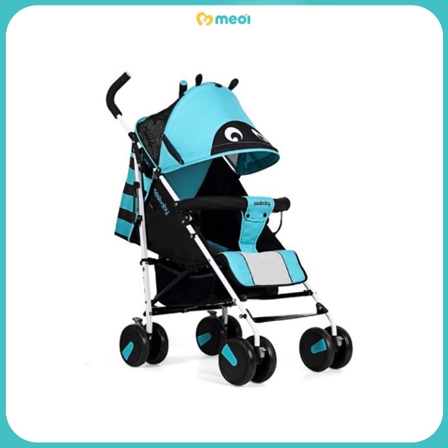 Xe đẩy Seebaby S02 gập dọc màu xanh