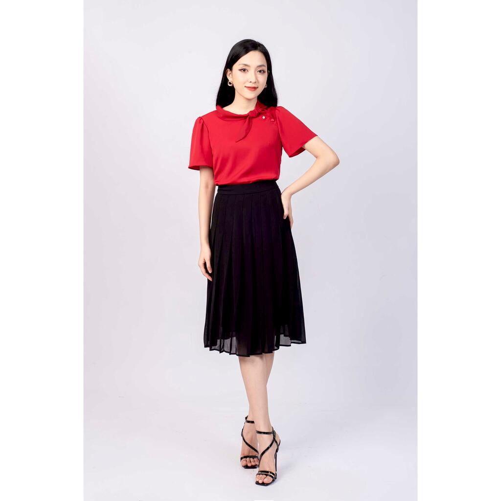 Áo sơ mi cổ tròn buộc nơ, tay cộc MMOutfit M-AO020121069