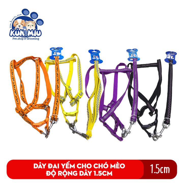 Dây dắt và đai yếm ngựa cho chó mèo Kún Miu độ rộng dây cỡ 1.5cm nhiều màu sắc