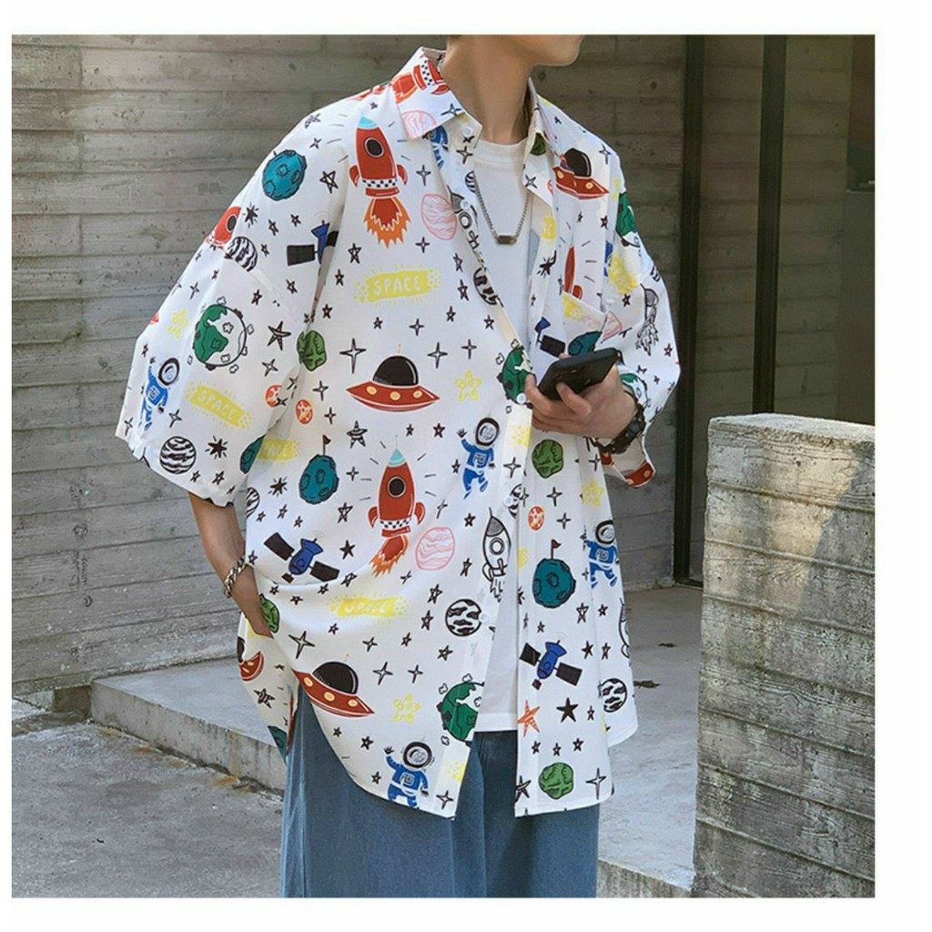 Áo Sơ Mi Tay Lỡ HỌA TIẾT VỆ TINH NHÍ Unisex