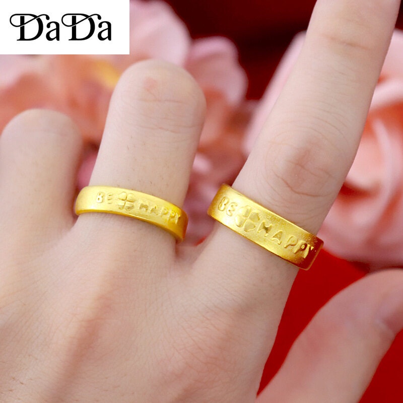 Nhẫn Mạ Vàng 916 Họa Tiết Cỏ Ba Lá Dễ Thương Cho Cặp Đôi