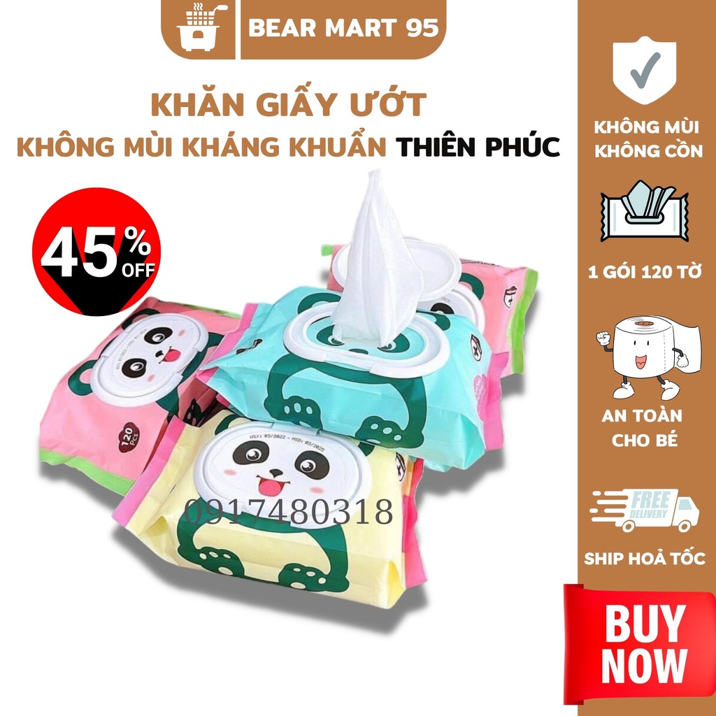 KHĂN GIẤY ƯỚT KHÔNG MÙI KHÁNG KHUẨN THIÊN PHÚC - 1 GÓI 120 TỜ