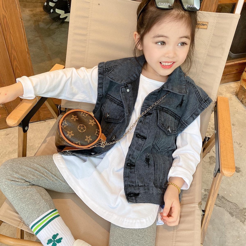 Áo Khoác Denim Không Tay Màu Xám