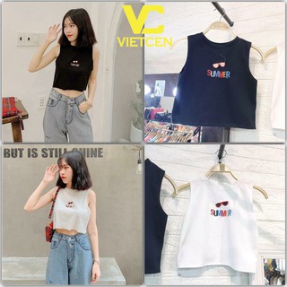 Áo croptop nữ Summer chất thun gân, áo ba lỗ nữ sát nách co giãn nhẹ - VIETCEN