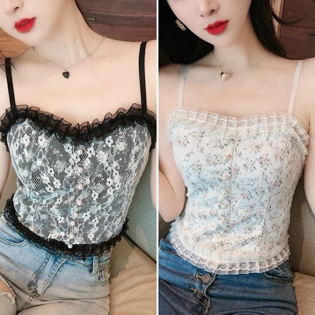 Áo Bra Nữ Ren Hoa Tiểu Thư Đính Hạt Viền Bèo, Chun Sau Dáng Croptop Siêu Xinh Kèm Mút Ngực B3 | WebRaoVat - webraovat.net.vn