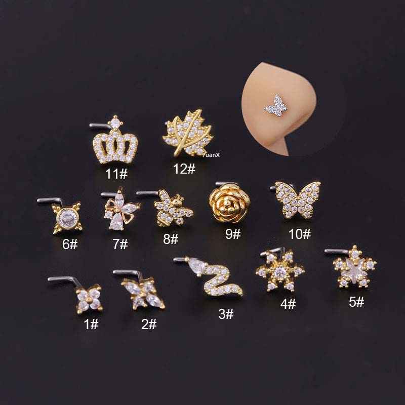 1 Khuyên Mũi Inox Đính Đá Zircon Hình Chữ L 20gauge