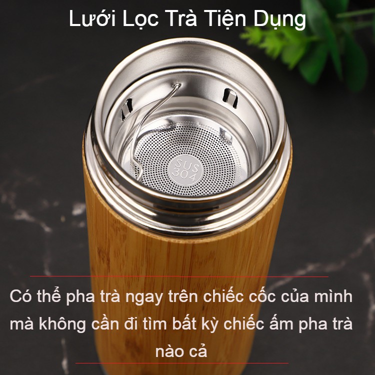 Bình Giữ Nhiệt Vỏ Tre 450ml_ Bình Giữ Nhiệt Khắc Chữ_Nhận Khắc Theo Yêu Cầu