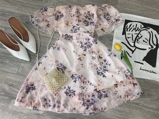 Váy hoa tầng ngực trễ vai ( hình thật )