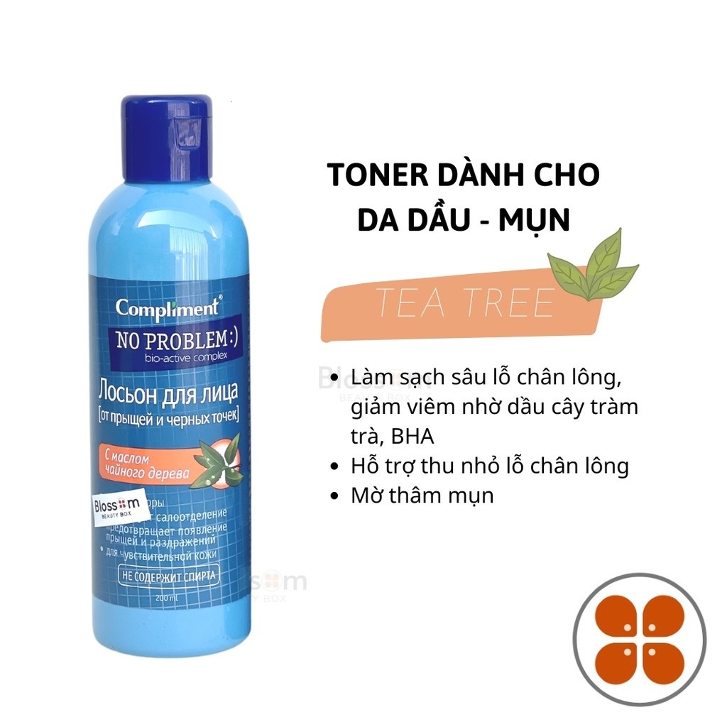 Gel rửa mặt BHA , Toner BHA & Serum Compliment làm sạch sâu, kiềm dầu, giảm mụn, mờ thâm 200ml Compliment No Problem