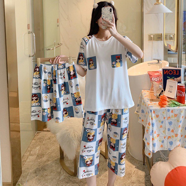 [SẴN]SET ĐỒ MẶC Ở NHÀ 3 MÓN, ĐỒ NGỦ QUẦN NGẮN VÀ LỬNG QUẢNG CHÂU, HỌA TIẾT DỄ THƯƠNG, THOÁNG MÁT, THOẢI MÁI | BigBuy360 - bigbuy360.vn