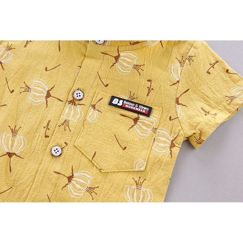 Sơ mi ngắn tay vải cotton thời trang hè cho bé kèm quần short