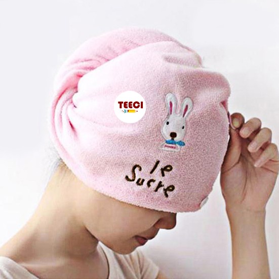 Khăn Lau Đầu Gội Đầu Giữ Tóc Sợi Siêu Thấm Trùm Đầu Trơn Con Thỏ Tiện Lợi U173
