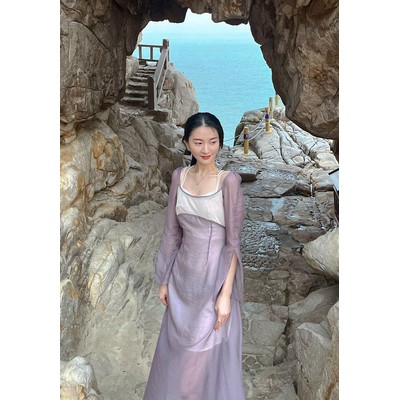 freeship-Đầm dự tiệc cổ vuông kiểu tay áo xẻ tà cho nữ(hàng order) | BigBuy360 - bigbuy360.vn