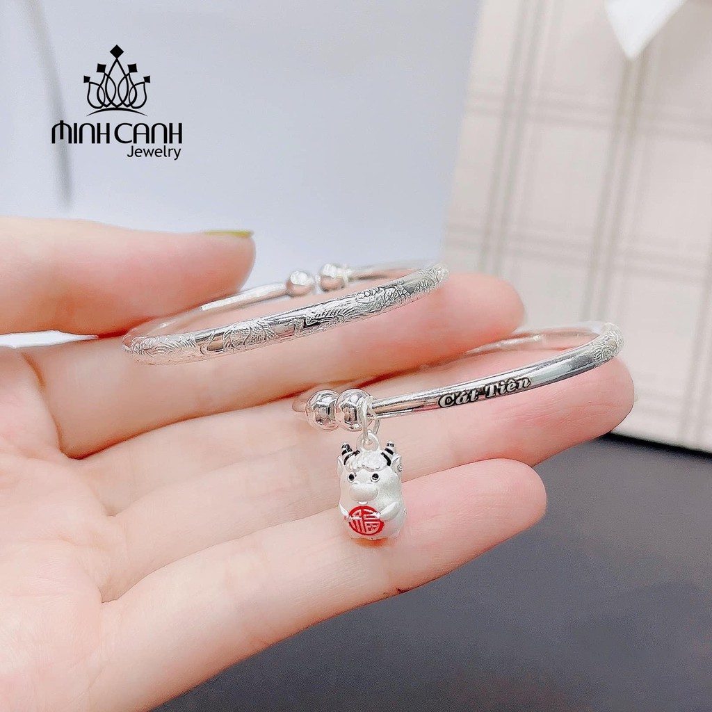 Kiềng Bạc Chạm Họa Tiết Khắc Tên Bé Mix Charm 12 Con Giáp - Minh Canh Jewelry