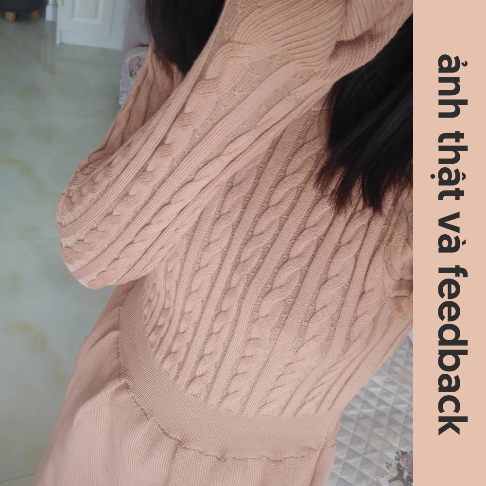 Váy / đầm len dáng xòe dài tay ôm dáng cổ tròn dày dặn ấm áp thời trang thu đông V00188