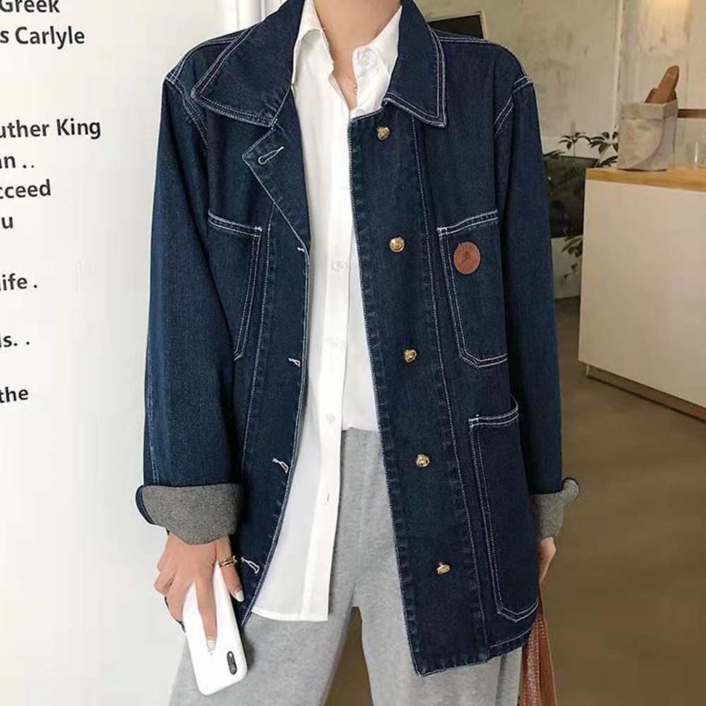 IMAODOU Áo Khoác Jean Nữ Tay Dài Cá Tính Sành Điệu