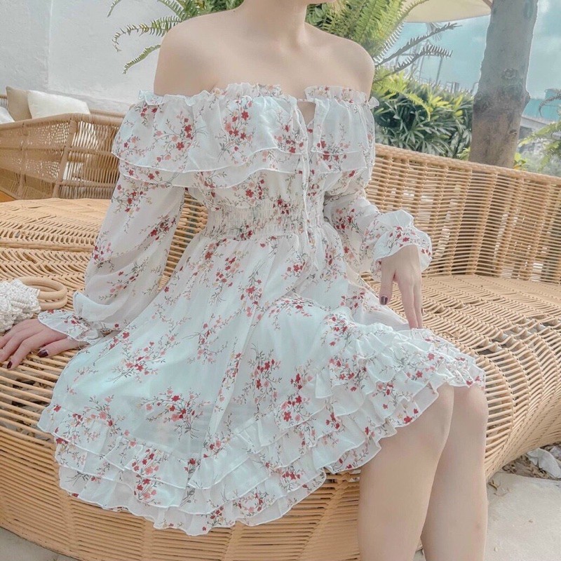 đầm hoa nhí trễ vai