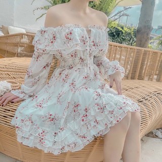 Đầm hoa nhí trễ vai