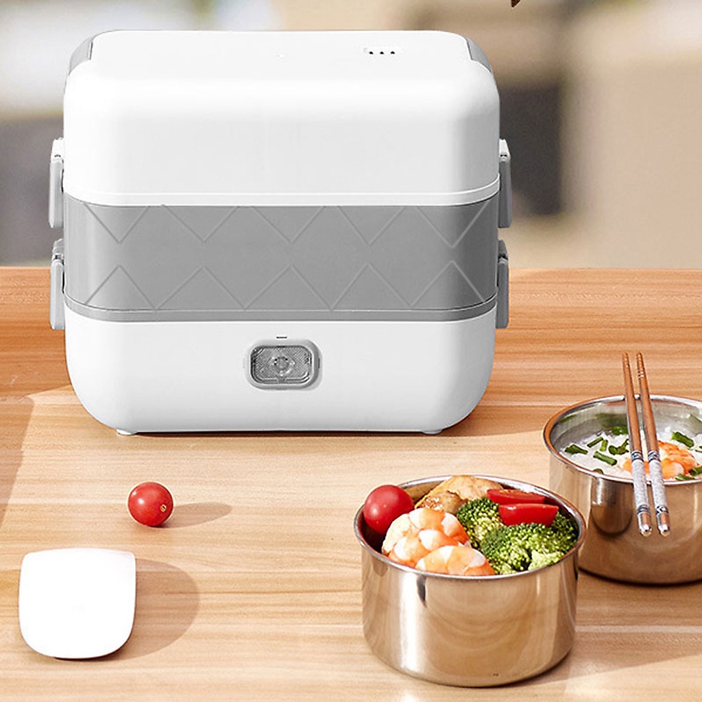 Hộp cơm cắm điện lunchbox - hộp cơm văn phòng 2 tầng 4 bát inox, nấu chín - ảnh sản phẩm 1