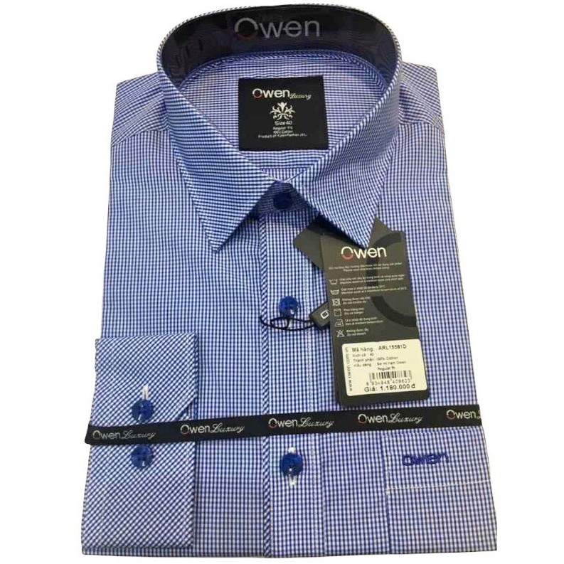 Áo sơ mi owen dài tay màu xanh caro nhỏ dòng cao cấp luxury regular fit vải cotton ARL15581D