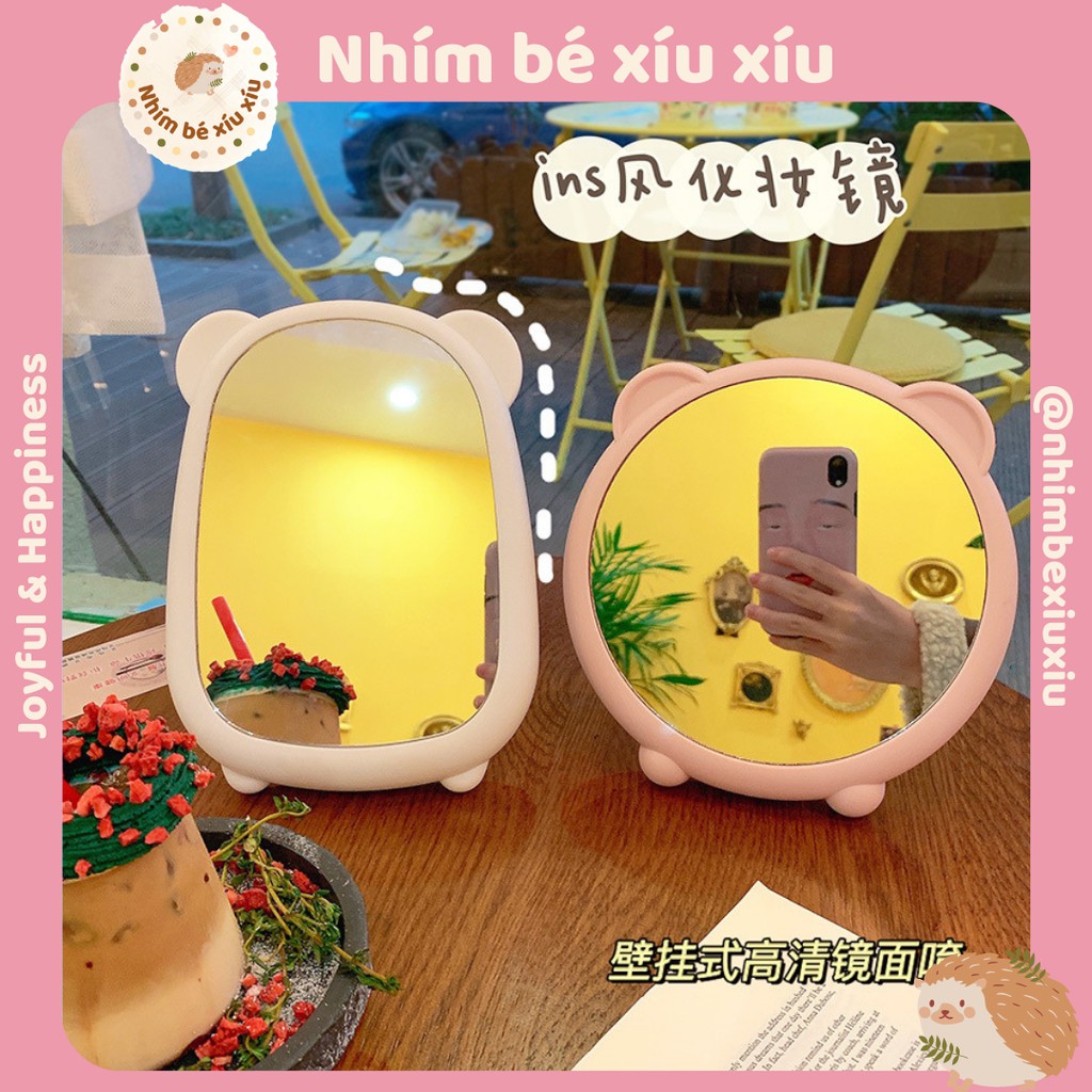 Gương để bàn/treo tường tai gấu nhựa ABS siêu cute VT120