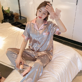 Bộ đồ ngủ vải lụa ngắn tay cỡ lớn thời trang đáng yêu cho nữ